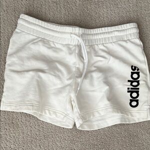 adidas White Athletic Drawstring Shorts with Black Logo